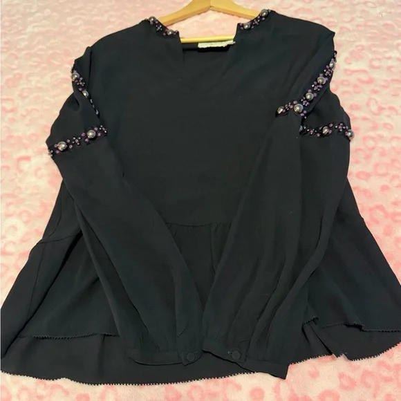 Tory Burch Black Blouse Mezair 100%Silk Tunic 
Women’s Size:8 - Picture 10 of 10